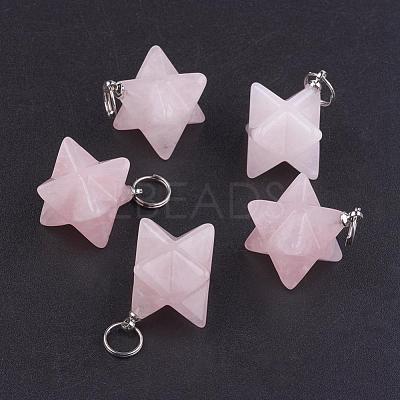 Natural Rose Quartz Pendants G-E398-02L-1
