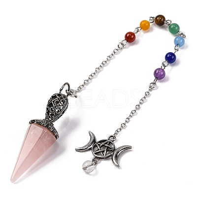 Natural Rose Quartz Pointed Hexagonal Cone Dowsing Pendulums G-Q184-03G-AS-1