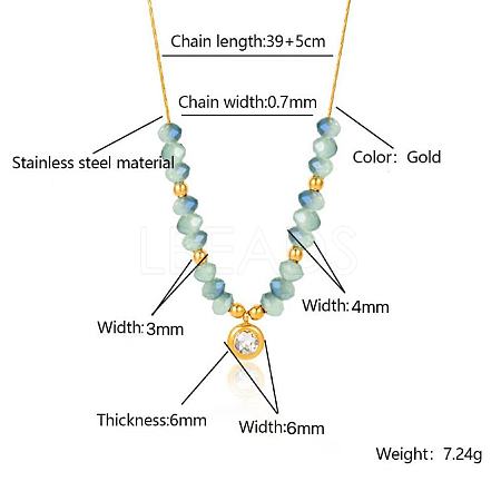 Stainless Steel Crystal Rhinestone Flat Round Pendant Glass Beaded Necklaces for Women GE4228-2-1