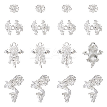 20Pcs 4 Styles Alloy Bead Caps & Pendant Cabochons Settings FIND-TA0010-07-1