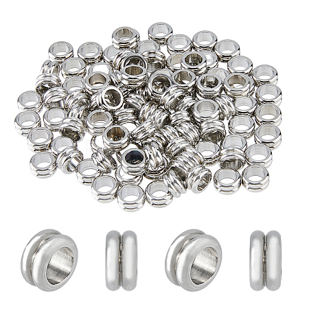 201 Stainless Steel Grooved European Beads STAS-DC0015-64-1
