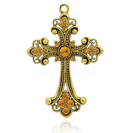 Antique Golden Plated Latin Cross Alloy Rhinestone Big Pendants RB-J141-17AG-1