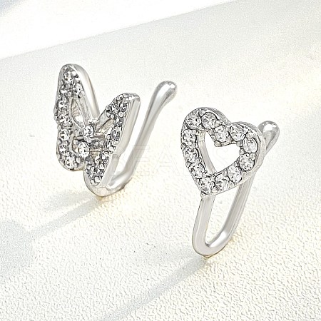 Butterfly Heart Brass Micro Pave Clear Cubic Zirconia Clip on Nose Rings FS-WGAE293-01-1