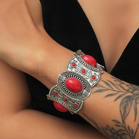 Bohemia Style Alloy Oval Stretch Bracelets for Women BJEW-H327-03AS-1