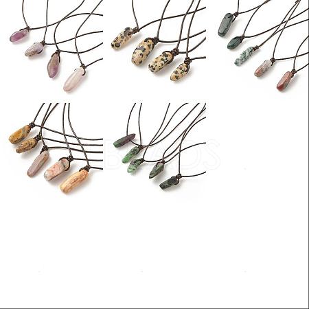 5Pcs 5 Style Natural Mixed Gemstone Nuggets Pendant Necklace with Cowhide Leather Cord for Women NJEW-SZ0001-58-1