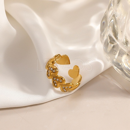304 Stainless Steel Cubic Zirconia Cuff Open Ring for Women CU-CBACD1D-01G-03-1