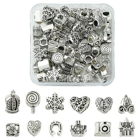 60Pcs 12 Style Tibetan Style Alloy European Beads TIBEB-FS0001-04-1