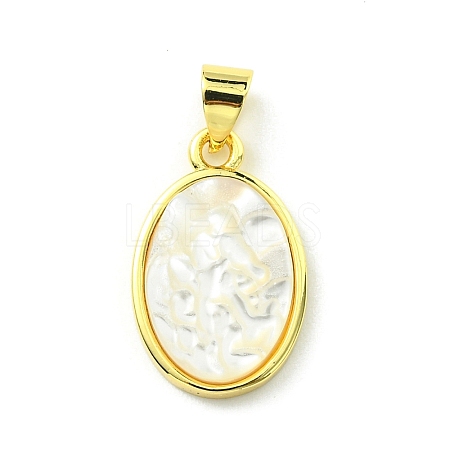 Rack Plating Brass Pave Natural Shell Pendants KK-A204-01A-03G-1