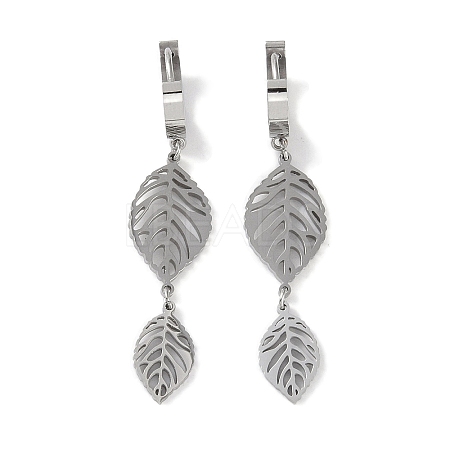 Non-Tarnish Hollow Leaf 304 Stainless Steel Dangle Earrings EJEW-L283-031P-1