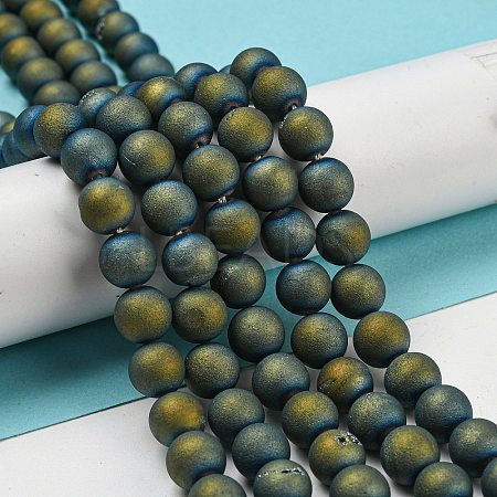 Electroplated Natural Agate Round Bead Strands G-M171-8mm-07-1