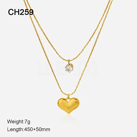 304 Stainless Steel & Clear Cubic Zirconia Double Layer Necklaces FS-WG7985A-10-1