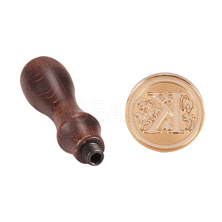 DIY Letter Scrapbook Brass Wax Seal Stamps and Wood Handle Sets AJEW-PH0010-K-1