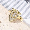 Brass Micro Pave Clear Cubic Zirconia Cuff Finger Rings for Women RJEW-U033-10G-3