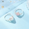 2Pcs Copper Wire Wrapped Shell Pearl Round Bead Finger Rings RJEW-JR00973-1