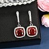 925 Sterling Silver Pave Cubic Zirconia Square Hoop Earrings EJEW-C150-01A-01-2