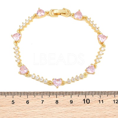 Brass Pave Cubic Zirconia Heart Link Chain Bracelets for Women KK-CBA68DA-10G-02-1