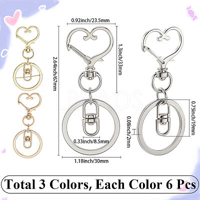 18Pcs 3 Style Alloy Keychain Clasps KEYC-SP0001-49B-1