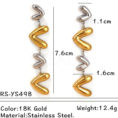 Two Tone 304 Stainless Steel Dangle Stud Earrings WG213BB-03-1