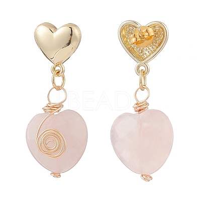 5 Pair 5 Style Natural Rose Quartz Heart Dangle Stud Earrings EJEW-JE05083-1