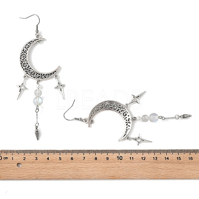 Natural Quartz Crystal & Synthetic Moonstone Beads & Alloy Pendant Chandelier Earrings EJEW-TA00814-1