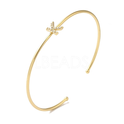 Rack Plating Brass Micro Pave Clear Cubic Zirconia Letter Open Cuff Bangles BJEW-A018-01G-K-1