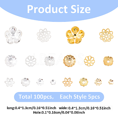 100Pcs 20 Styles Brass Bead Caps KK-YW0004-01-1