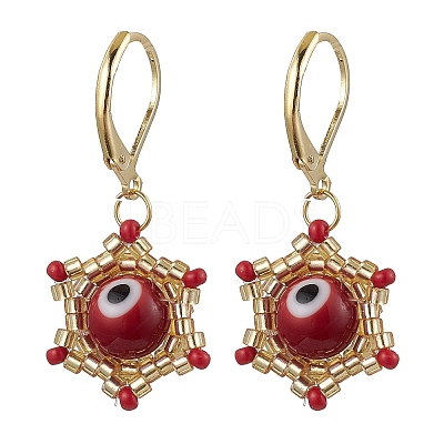 Star of David & Evil Eye Handmade Glass Seed Beads Leverback Earrings EJEW-MZ00389-02-1