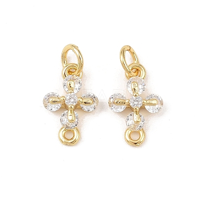Brass Pave Clear Cubic Zirconia Cross Links Connector Charms KK-G544-16G-1