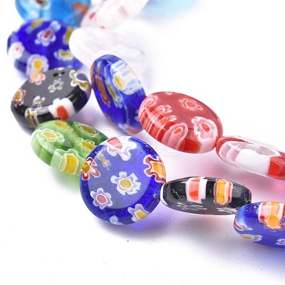 Flat Round Handmade Millefiori Glass Beads Strands LK-R004-62-1