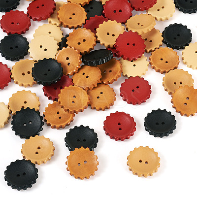 60Pcs 5 Styles Spray Painted Natural Wood Buttons WOOD-TA0002-91-1