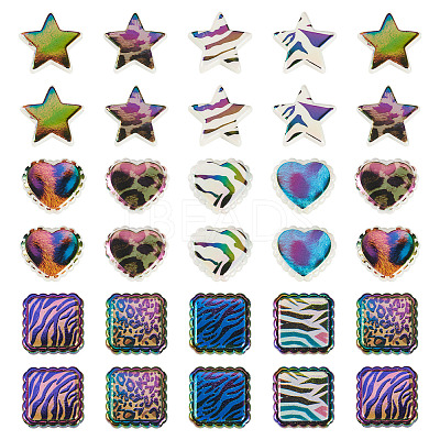 30Pcs 3 Styles Rainbow Iridescent Printed Opaque Acrylic Beads OACR-TA0004-52B-1