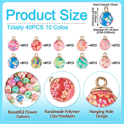 40Pcs 10 Colos Handmade Polymer Clay Pendants CLAY-TA0001-95-1