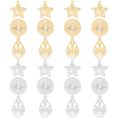 24Pcs 3 Style 201 Stainless Steel Pendants STAS-DC0006-09-1