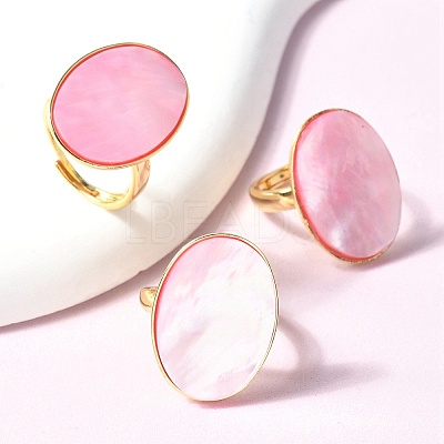 Oval Dyed Natural Shell Rings KK-P305-12G-1
