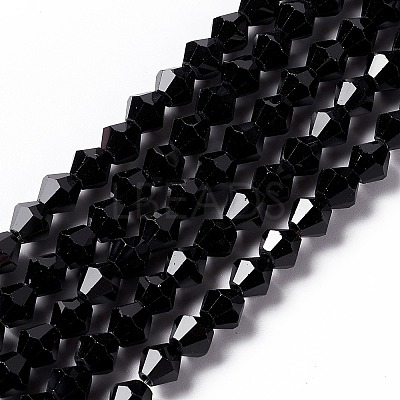Black Color Faceted Glass Bicone Beads Strands X-GLAA-S026-6mm-10-1