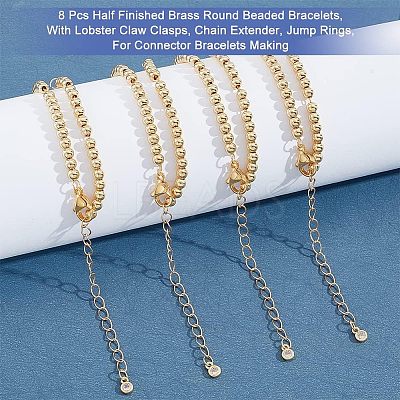 8Pcs Half Finished Brass Round Beaded Bracelets AJEW-NB0003-64-1