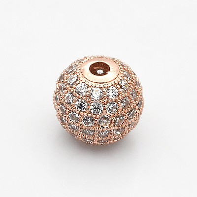CZ Brass Micro Pave Grade AAA Clear Color Cubic Zirconia Round Beads KK-O065-10mm-05RG-NR-1