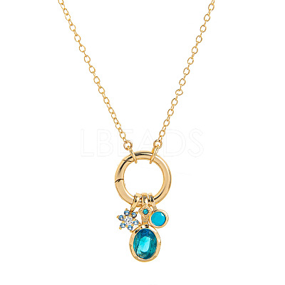 Brass Pave Cubic Zirconia Oval Flower Birth Stone Penant Necklaces with Synthetic Opal for Women WG88A4B-01-1