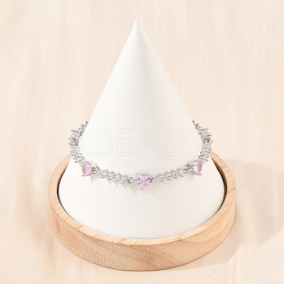 Brass Pave Cubic Zirconia Heart Link Chain Bracelets for Women KK-CBA68DA-10P-02-1