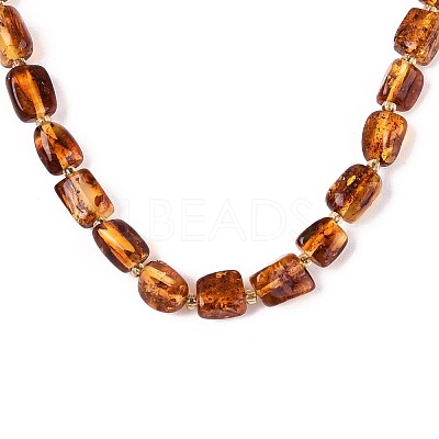 Natural Amber Nuggets Beaded Necklaces NJEW-T019-06-1