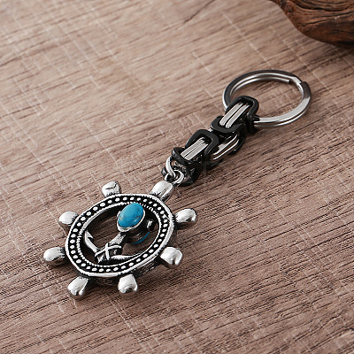 Vintage Men's 304 Stainless Steel & Resin Synthetic Turquoise Keychains JC3648-1