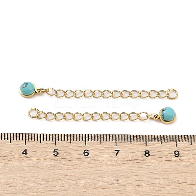 Ion Plating(IP) 316 Surgical Stainless Steel Curb Chain Extender with Synthetic Turquoise Round Charm STAS-A097-01G-14-1
