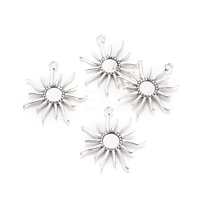 Tibetan Alloy Flower Pendant Cabochon Bezel Settings X-PALLOY-A13079-AS-RS-1