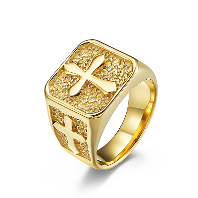 Square with Cross Pattern 304 Stainless Steel Finger Rings for Men FS-WGAC6B1-07-1