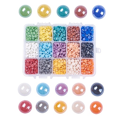15 Colors Pearlized Plated Handmade Porcelain Cabochons PORC-JP0001-10-6mm-1