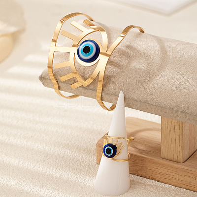 Evil Eye Alloy Resin Hollow Cuff Bangles & Cuff Rings Sets FS-WGE3CB7-01-1