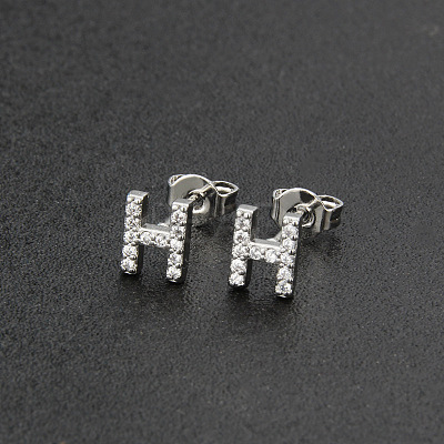 Brass Micro Pave Clear Cubic Zirconia Stud Earrings FS-WGC2F12-08-1