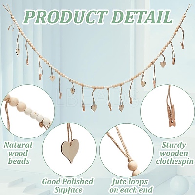 Heart Wooden Beads Hanging Clips HJEW-GO00067-1