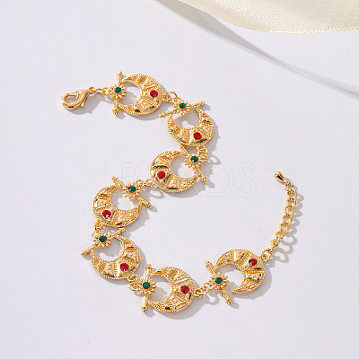 Vintage Bohemian Brass Rhinestone Moon Star Link Bracelets for Women Party Wedding Gift YI1841-1-1