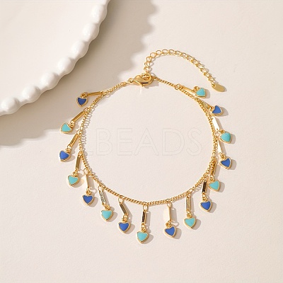 Summer Beach Brass Enamel Heart Tassel Anklets for Vacation and Casual Wear WL3166-2-1